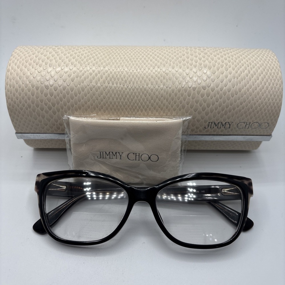 JIMMY CHOO JC146 PUE 53-15-140 EYEGLASSES BLACK/LEOPARD FULL RIM FRAME W/CASE